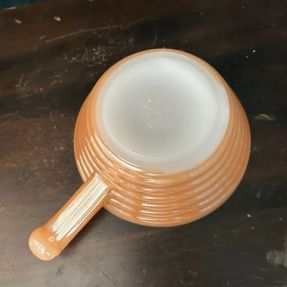 Fire King Peach Luster Beehive Soup Bowl With Handle